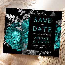 Budget Floral Aquamarin Blue Silver Save the Date