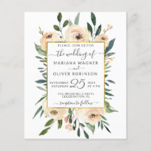 Budget Floral Beige Gold Black Wedding Einladung
