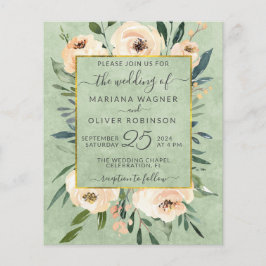 Budget Floral Beige Gold Green Wedding Einladung