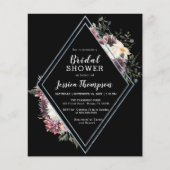Budget Floral Black Bridal Dusche Einladung (Vorderseite)