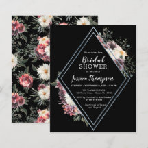 Budget Floral Black Bridal Dusche Einladung