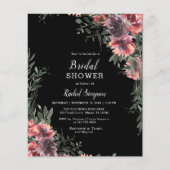 Budget Floral Black Pink Bridal Dusche Einladung (Vorderseite)