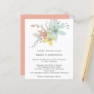 Budget Floral Blätter Aquamarin Coral Wedding Einl