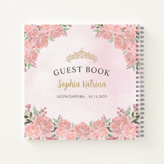 Budget Floral Blink Pink Quinceanera Gästebuch Notizblock (Rückseite)