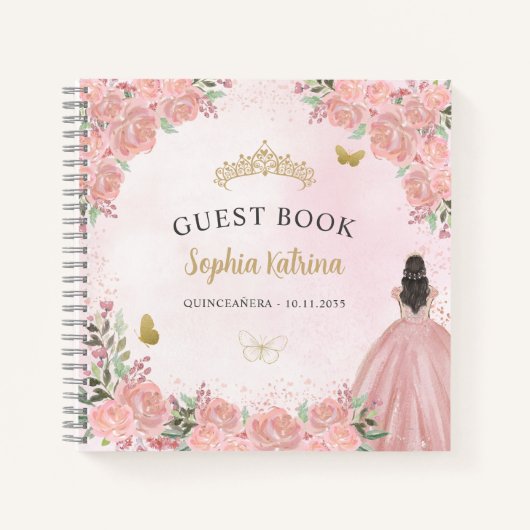 Budget Floral Blink Pink Quinceanera Gästebuch Notizblock (Vorderseite)