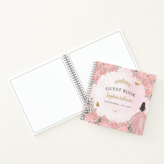 Budget Floral Blink Pink Quinceanera Gästebuch Notizblock (Innenseite)