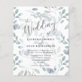 Budget Floral Blue Eucalyptus Wedding Einladung (Vorderseite)