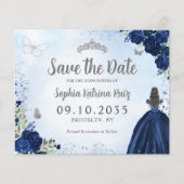 Budget Floral Blue Grau Quinceanera Save the Date (Vorderseite)