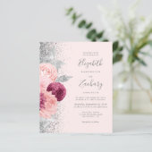 Budget Floral Blush Silver Glitzer QR Code Hochzei (Stehend Vorderseite)