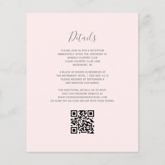 Budget Floral Blush Silver Glitzer QR Code Hochzei (Rückseite)