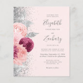 Budget Floral Blush Silver Glitzer QR Code Hochzei (Vorderseite)
