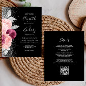 Budget Floral Blush Silver QR Code Hochzeit