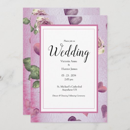 Budget Floral Burgund Wasserfarbe Elegante Hochzei Einladung (Vorne/Hinten)