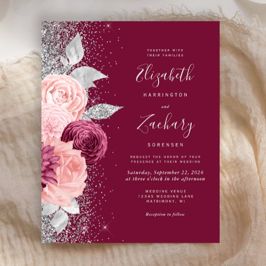 Budget Floral Burgundy Blush Silver Wedding