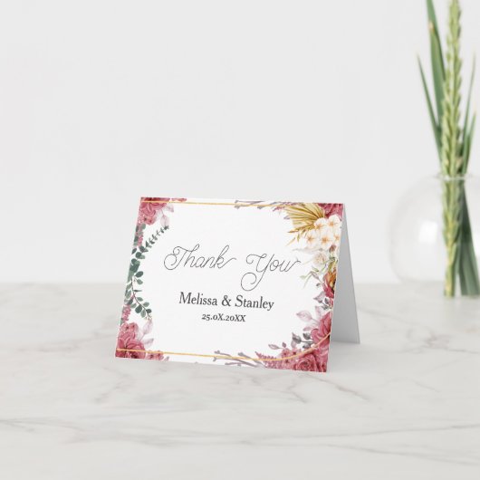 Budget Floral Burgundy Gold Eukalyptus Vielen Dank Dankeskarte (Vorderseite)