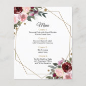 Budget Floral Burgundy Gold Geometric Wedding Menu (Vorderseite)