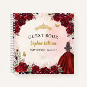 Budget Floral Burgundy Gold Quinceanera Gästebuch Notizblock (Vorderseite)