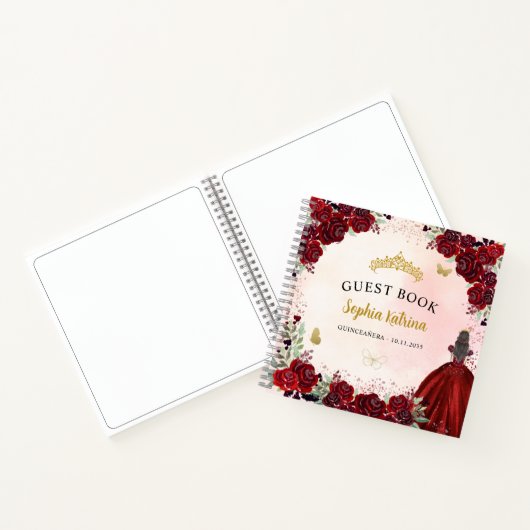 Budget Floral Burgundy Gold Quinceanera Gästebuch Notizblock (Innenseite)