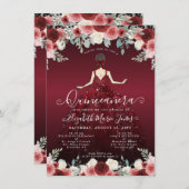 Budget Floral Burgundy Gown Birthday Quinceanera Mitteilungskarte (Vorne/Hinten)