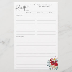 Budget Floral Burgundy Holliday Reecipe Sheet Flyer