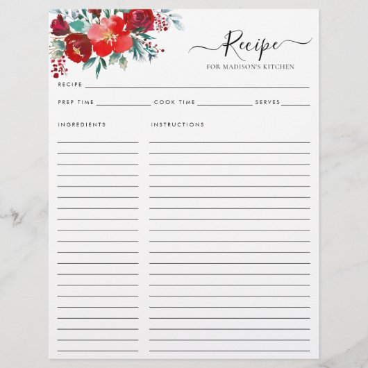 Budget Floral Burgundy Holly Blätter Ferienrezepte Flyer (Vorne)
