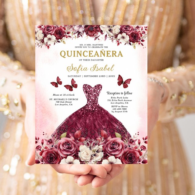 Budget Floral Burgundy Princess Quinceanera (Von Creator hochgeladen)