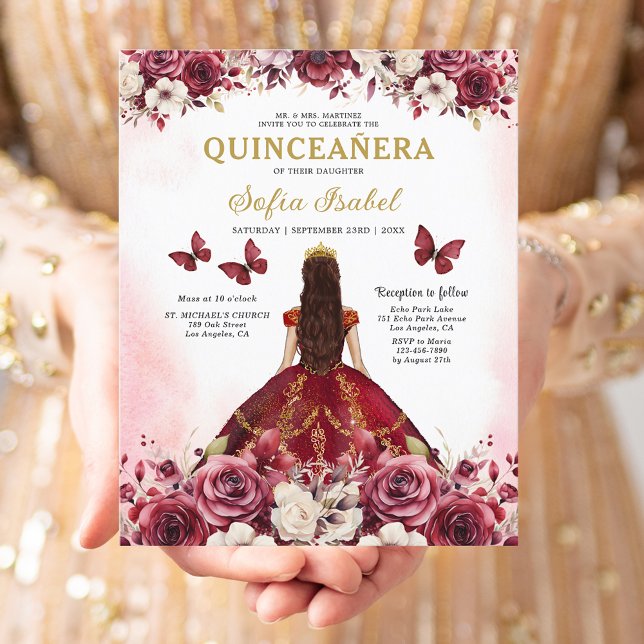 Budget Floral Burgundy Princess Quinceanera (Von Creator hochgeladen)