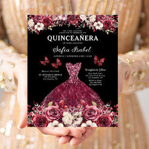 Budget Floral Burgundy Princess Quinceanera Flyer