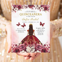 Budget Floral Burgundy Princess Quinceanera Flyer