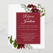 Budget Floral Burgundy Red Wedding Einladung (Vorne/Hinten)