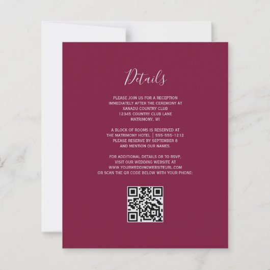 Budget Floral Burgundy Silver QR Code Hochzeit (Rückseite)