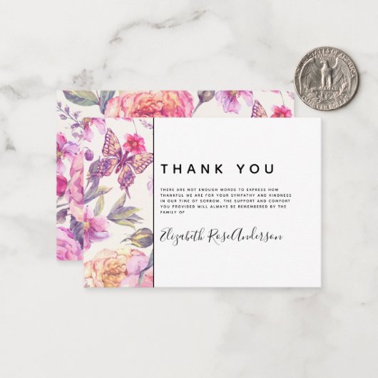 BUDGET Floral Butterfly Beileid Beerdigung Vielen  Mitteilungskarte (Vorderseite/Rückseite Beispiel)