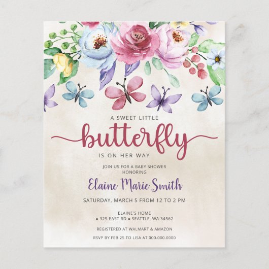 Budget Floral Butterfly Garden Baby Dusche (Vorderseite)