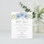 Budget Floral Dusty Blue Bridal Dusche Einladung (Stehend Vorderseite)