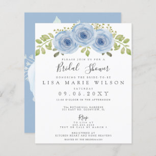 Budget Floral Dusty Blue Bridal Dusche Einladung