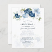 Budget Floral Dusty Blue Bridal Dusche Einladung (Vorne/Hinten)