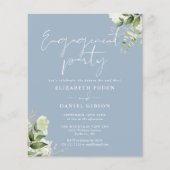 Budget Floral Dusty Blue Engagement Party einladen (Vorderseite)