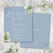 Budget Floral Dusty Blue Engagement Party einladen