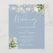 Budget Floral Dusty Blue Foto Hochzeit Einladung (Vorderseite)