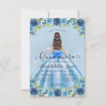 Budget Floral Dusty Blue Glam Princess Quinceanera