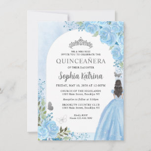 Budget Floral Dusty Blue Gray Princess Quinceanera Mitteilungskarte
