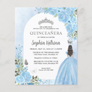 Budget Floral Dusty Blue Princess Quinceanera