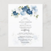 Budget Floral Dusty Blue Script Einladung Hochzeit (Vorderseite)