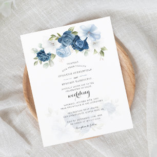 Budget Floral Dusty Blue Script Einladung Hochzeit