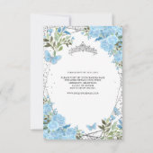 Budget Floral Dusty Blue Silver Tiara Quinceañera Mitteilungskarte (Rückseite)