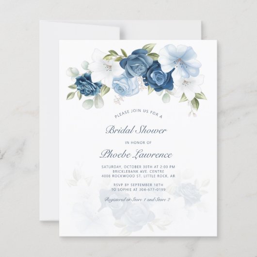 Budget Floral Dusty Blue Watercolor Brautparty (Vorderseite)