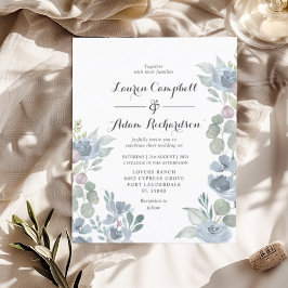 Budget Floral Dusty Blue Wedding Einladung
