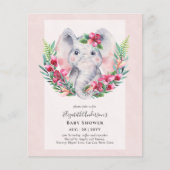 BUDGET Floral Elephant Baby Dusche einladen (Vorderseite)
