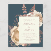 Budget Floral Elfenbein Rose Gold Aquamarin QR Cod (Vorderseite)