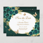 BUDGET Floral Emerald Gold Butterfly Quinceañera (Vorne/Hinten)